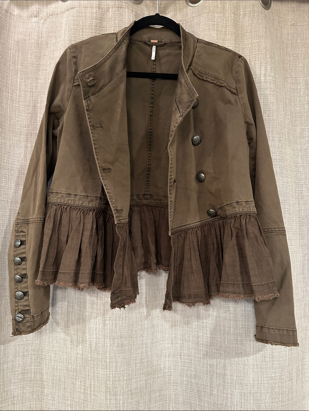 Free People Army  Brown Double-Breasted Peplum Military-Style Jacket size Small - Picture 6 of 8